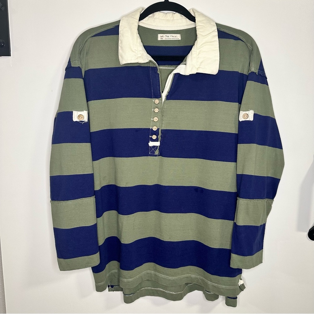 Free People Oversized Stripe Polo Shirt